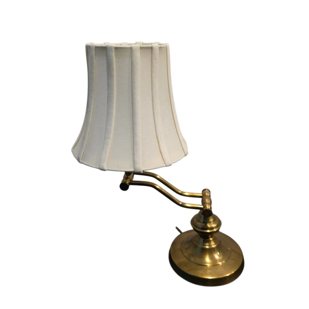 Solid Brass Adjustable Lamp Task Banker Office Desk Lighting Cream Shade Vintage